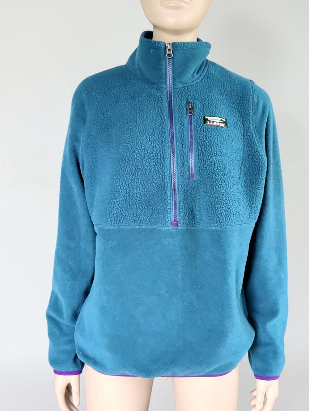 LL Bean Polartec 1/4 Zip Fleece Pullover Teal Purple Mens S Women M Retro Jumper